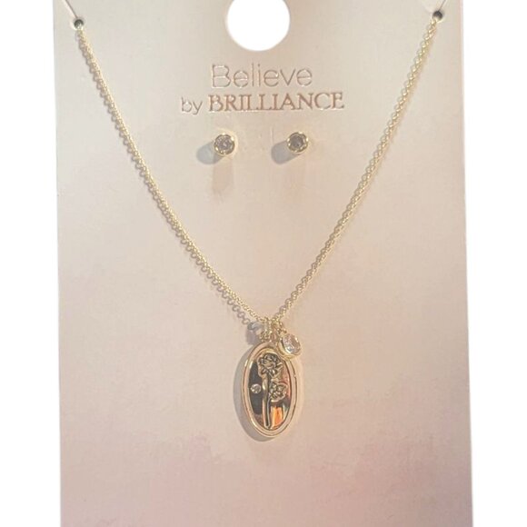 Believe in BRILLIANCE 14kt gold flash Plated Cubic Zirconia Necklace and Earring - Picture 2 of 5